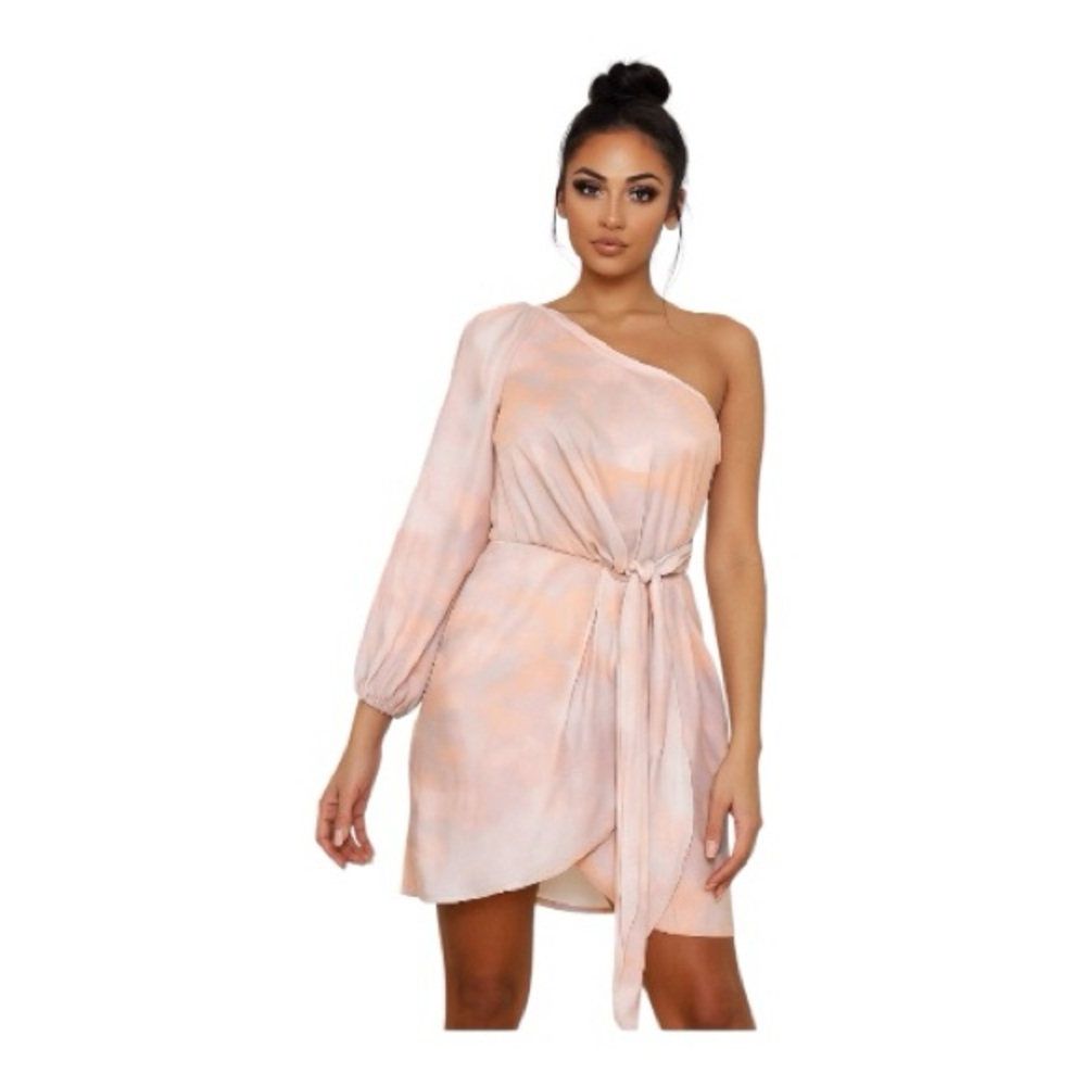 Tie dye One shoulder Dress Pink Peach M